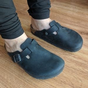 Birkenstock Black Oiled Leather Boston Mules
